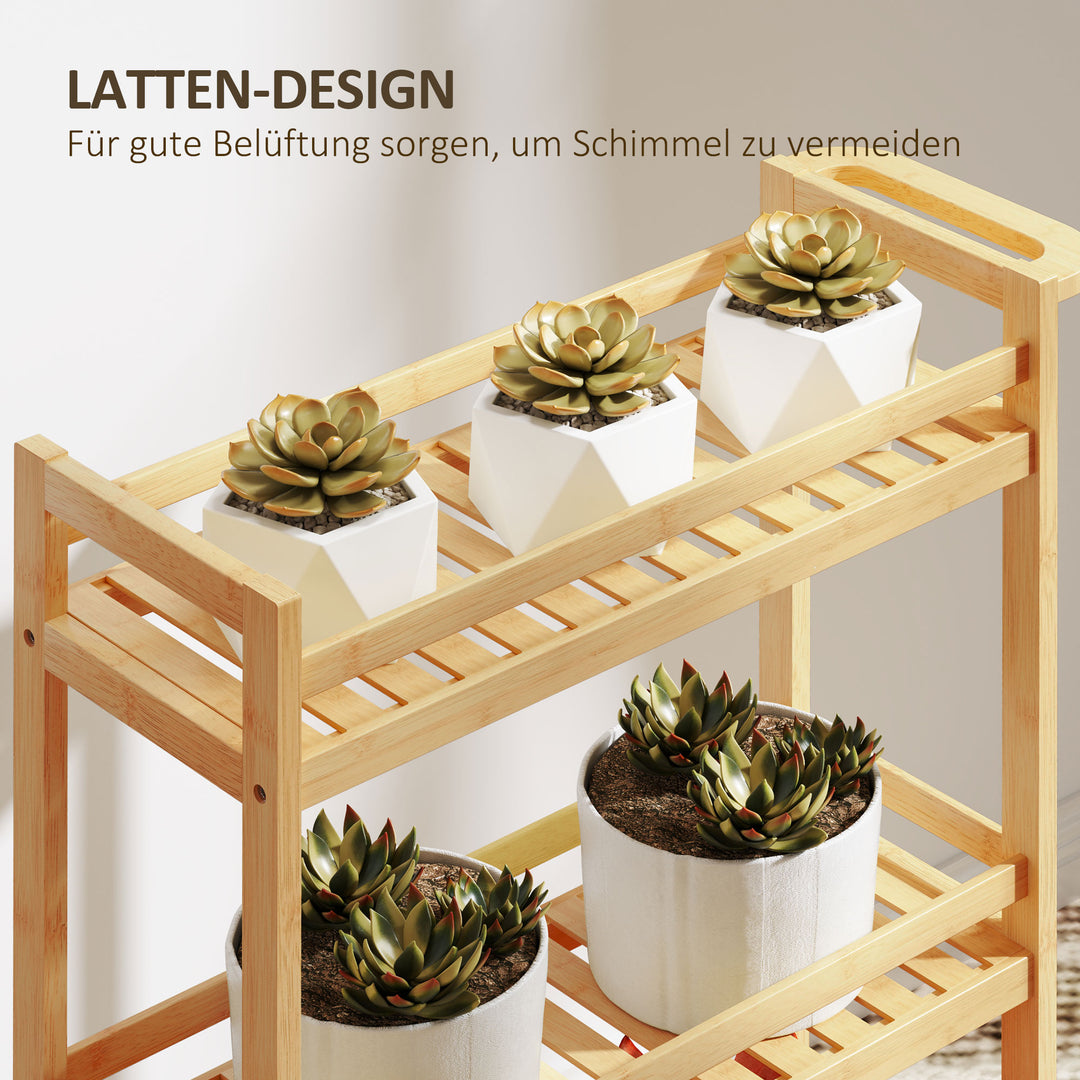 Serveringsvogn, 3 niveauer, lamelhylder, faldsikring, bambus, 55 x 20 x 75 cm