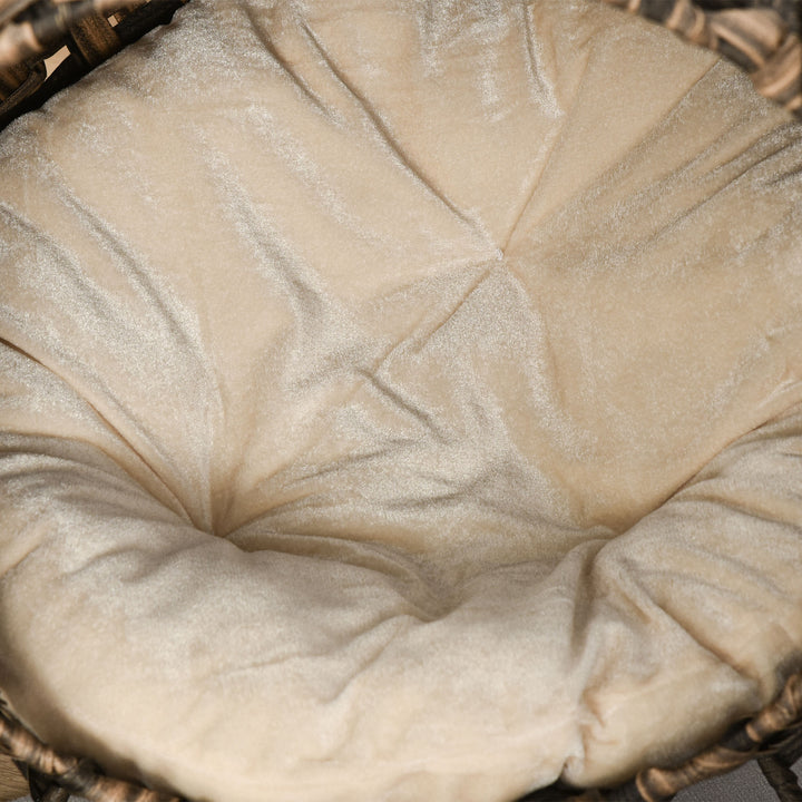 Rattan kattehus med hynde katte soveplads kattehule med hævede fødder brun 52 x 58 cm