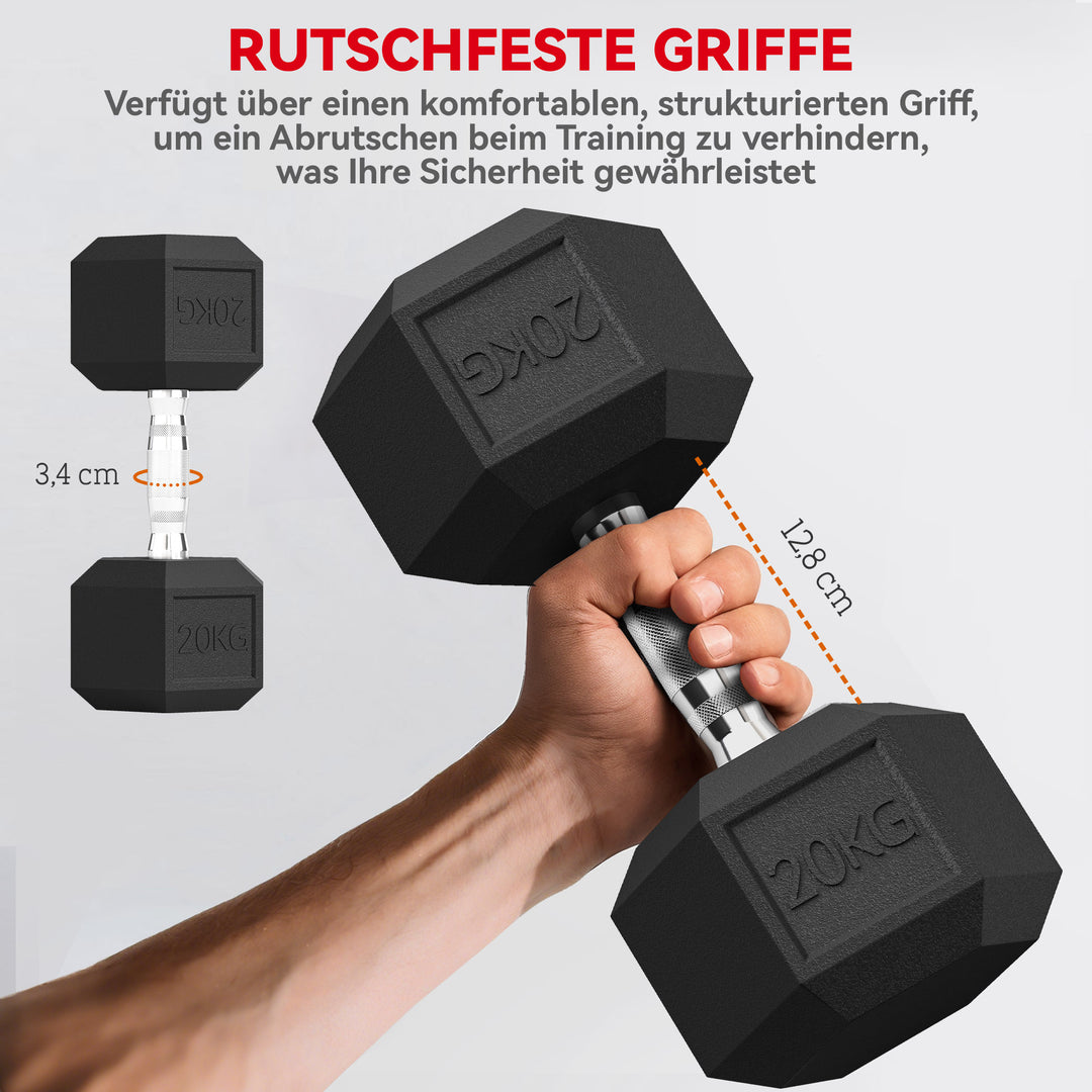 Håndvægte med riflet håndtag, støbejernshåndvægt, 1 x 20 kg, håndvægte til mænd og kvinder, håndvægt til hjemmet, fitnesscenter, styrketræning
