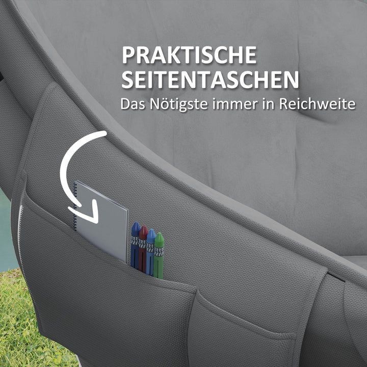 Klapstol foldbar campingstol med sidelomme, polstret bæretaske, op til 120 kg lasteevne, mørkegrå