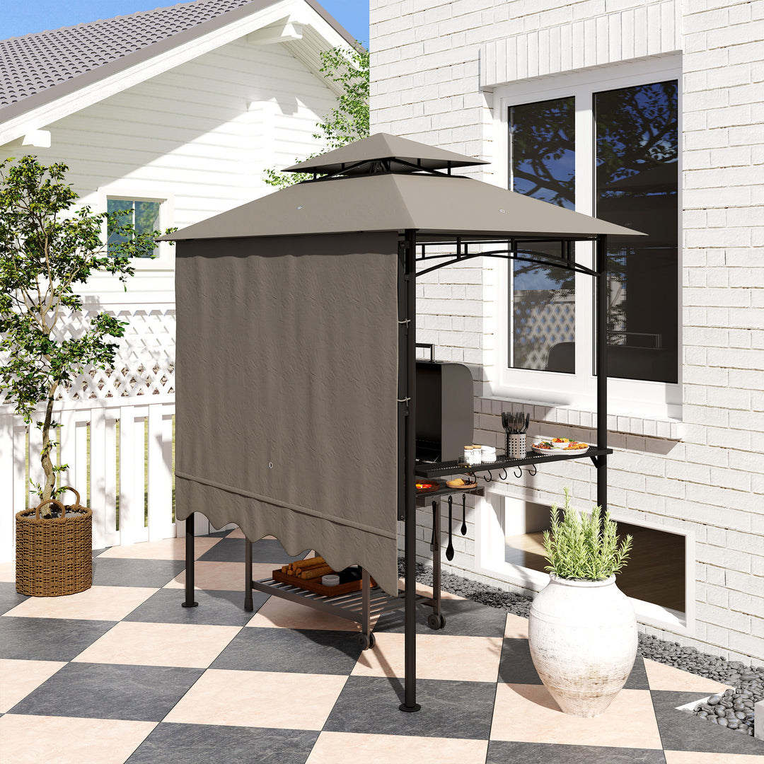 Grillpavillon 242x232x248 cm, vandafvisende, flammehæmmende, havepavillon med dobbeltlagstag, grå