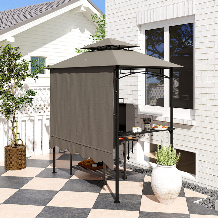 Grillpavillon 242x232x248 cm, vandafvisende, flammehæmmende, havepavillon med dobbeltlagstag, grå