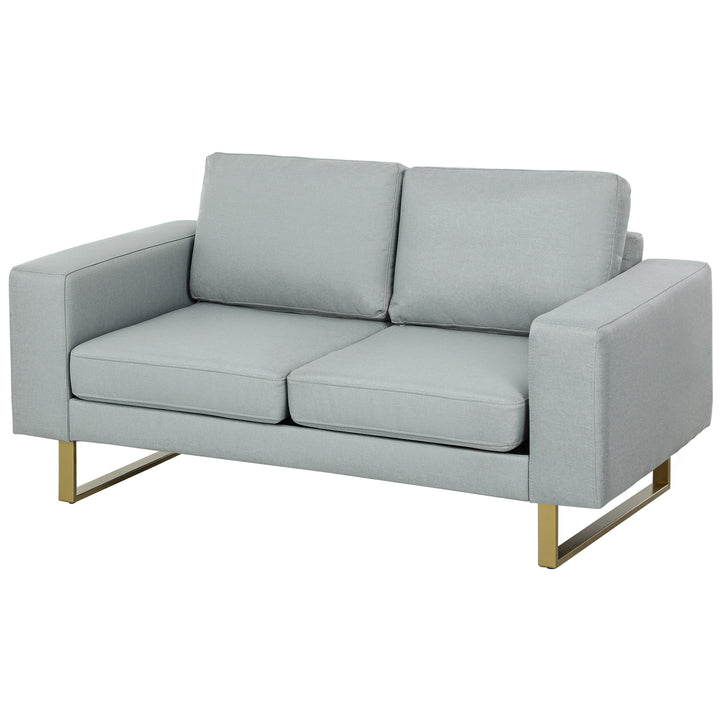 2-Personers sofa, sofa med massivt træstel, metalben, enkelt design, lysegrå