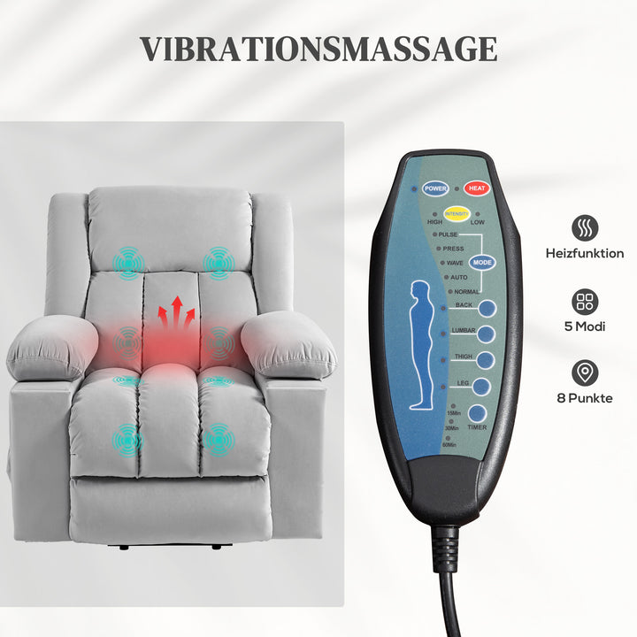 Elektrisk lænestol med hæve-sæde, blødt fløjlsstof, usb-porte