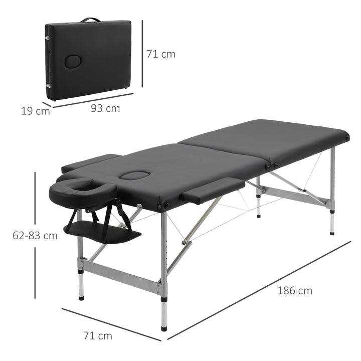 Klappelig massagebrik med ansigtsåbning, armlæn, håndstøtter, mobil massagebrik, 186 cm x 71 cm x 83 cm