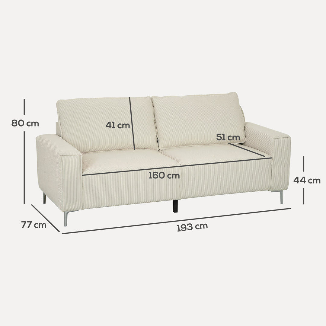 Moderne 3-personers sofa, blød sofa med ryghynder, polstret sofa til stue, soveværelse, hjemmekontor, cremehvid