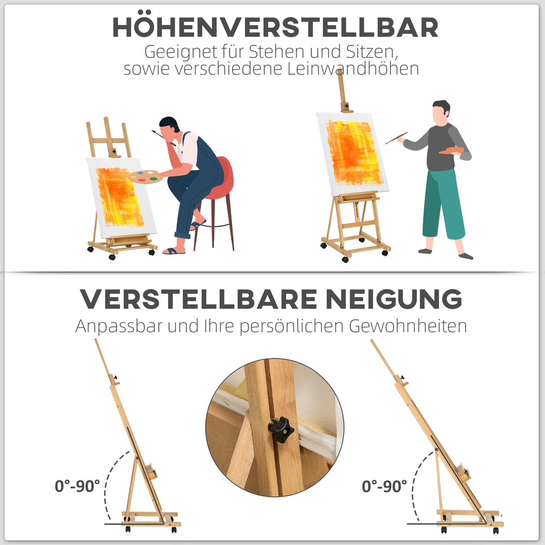 Staffeli, kunstnerstaffeli, højdejusterbart, 4 hjul, natur + sort