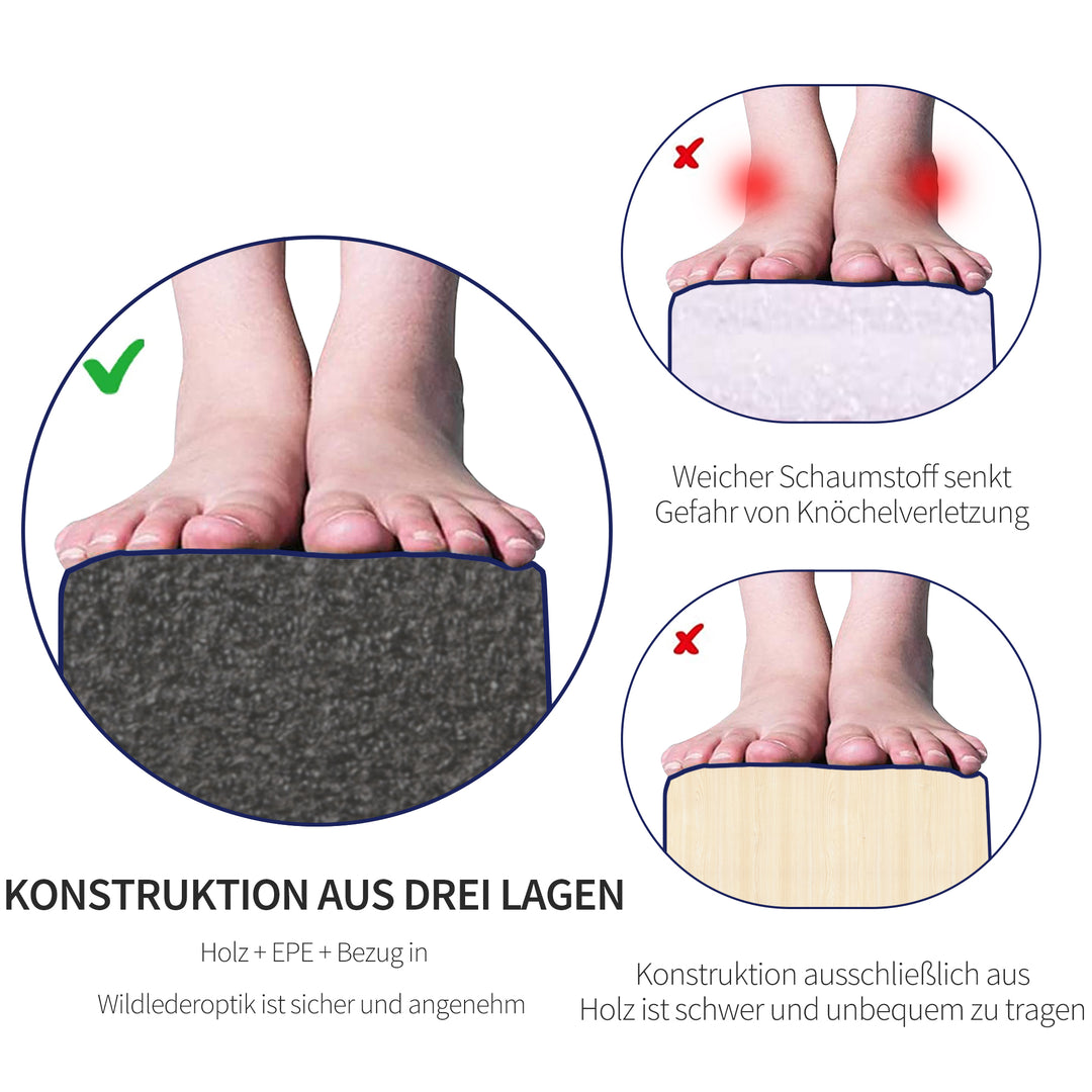 Sammenklappelig balancebom, skridsikker, ruskindsbetræk, holdbart træ, 210 x 10 x 6,5 cm, blå