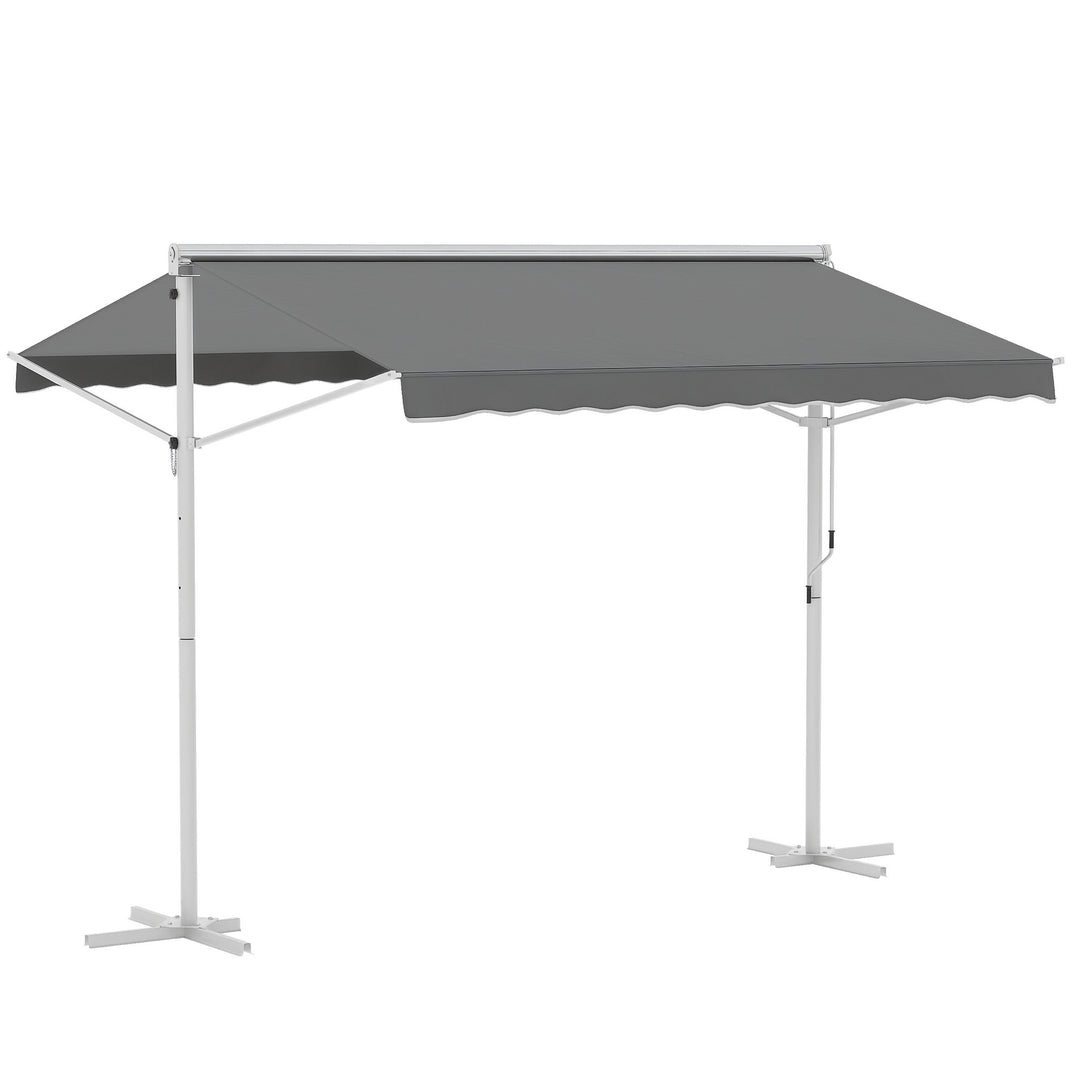 Fritstående markise, havemarkise, markise med foldearm og håndsving, terrasse, grå, 3x3m