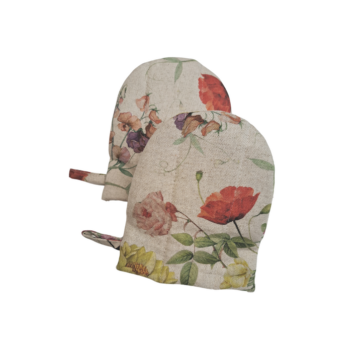 Lille ovnhandske med dobbelt uldfyld, i bomuld og hør, Blossom kollektion