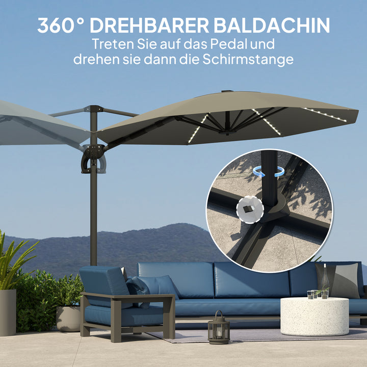Aluminiums cantilever parasol led solcelle 300 cm højdejusterbar parasol med håndsving uv50+ mørkegrå