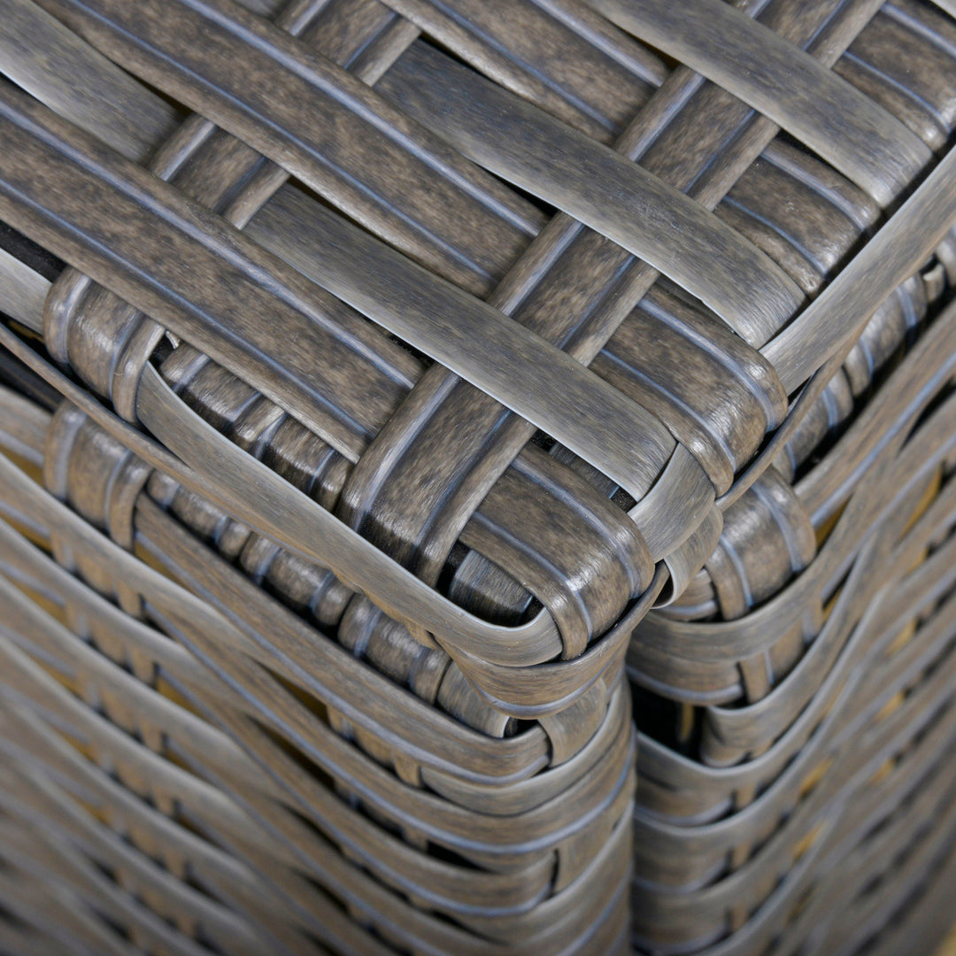 Havesæt med 10 dele i rattan-look med sæde- og ryghynder, rustfri metalramme, mørkegrå