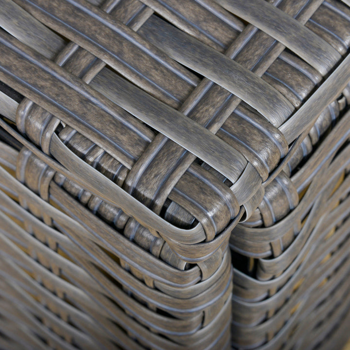 Havesæt med 10 dele i rattan-look med sæde- og ryghynder, rustfri metalramme, mørkegrå