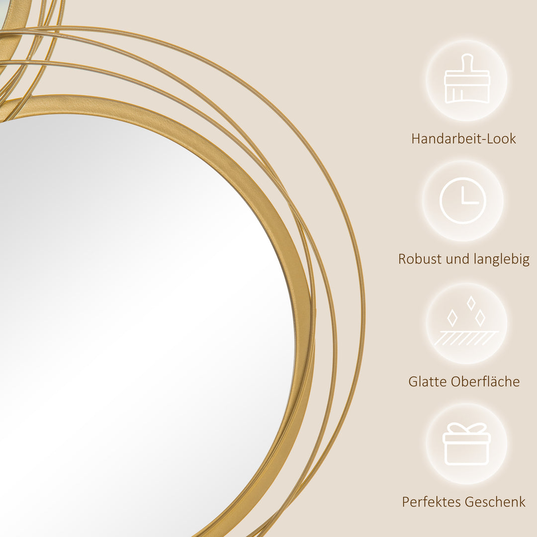 Spejlsæt til vægdekoration, vægdekoration med 4 runde spejle, vægspejl, entréspejl, 107 x 4 x 56 cm