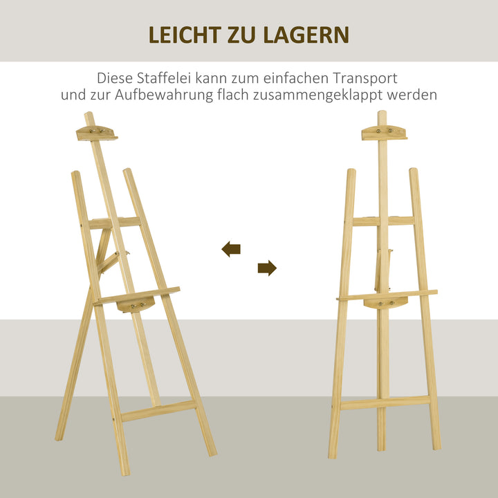 Staffeli, siddende og stående staffeli, foldbart studiestaffeli, 75° justerbart med holder til kunst, maleri og udendørs reklame, fyrretræ, naturtræ, 51,5 x 71,5 x 134,5 cm