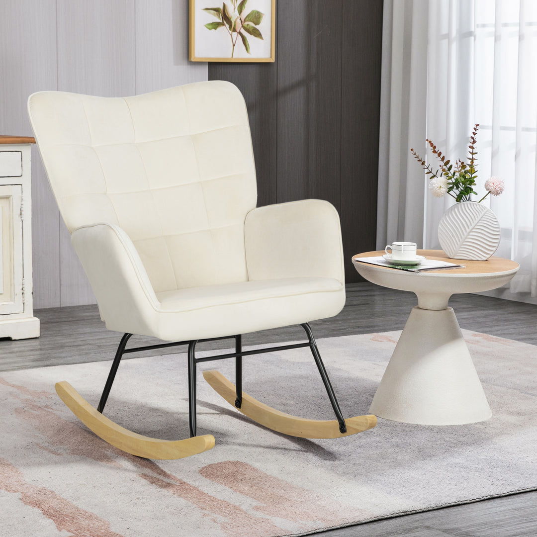 Gyngestol, tyk polstring, bred ryglæn, bøgetræ/stålstel, op til 120 kg, beige