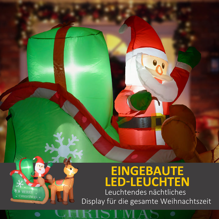 Julemand med kane og rensdyr, oppustelig, hvid led-belysning, 210 x 80 x 140 cm