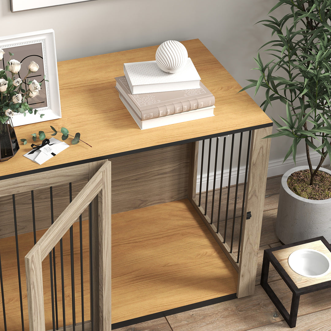 Hundebur, kæledyrsbur til store hunde, indendørs hundehus, 106 x 60 x 76 cm, eg