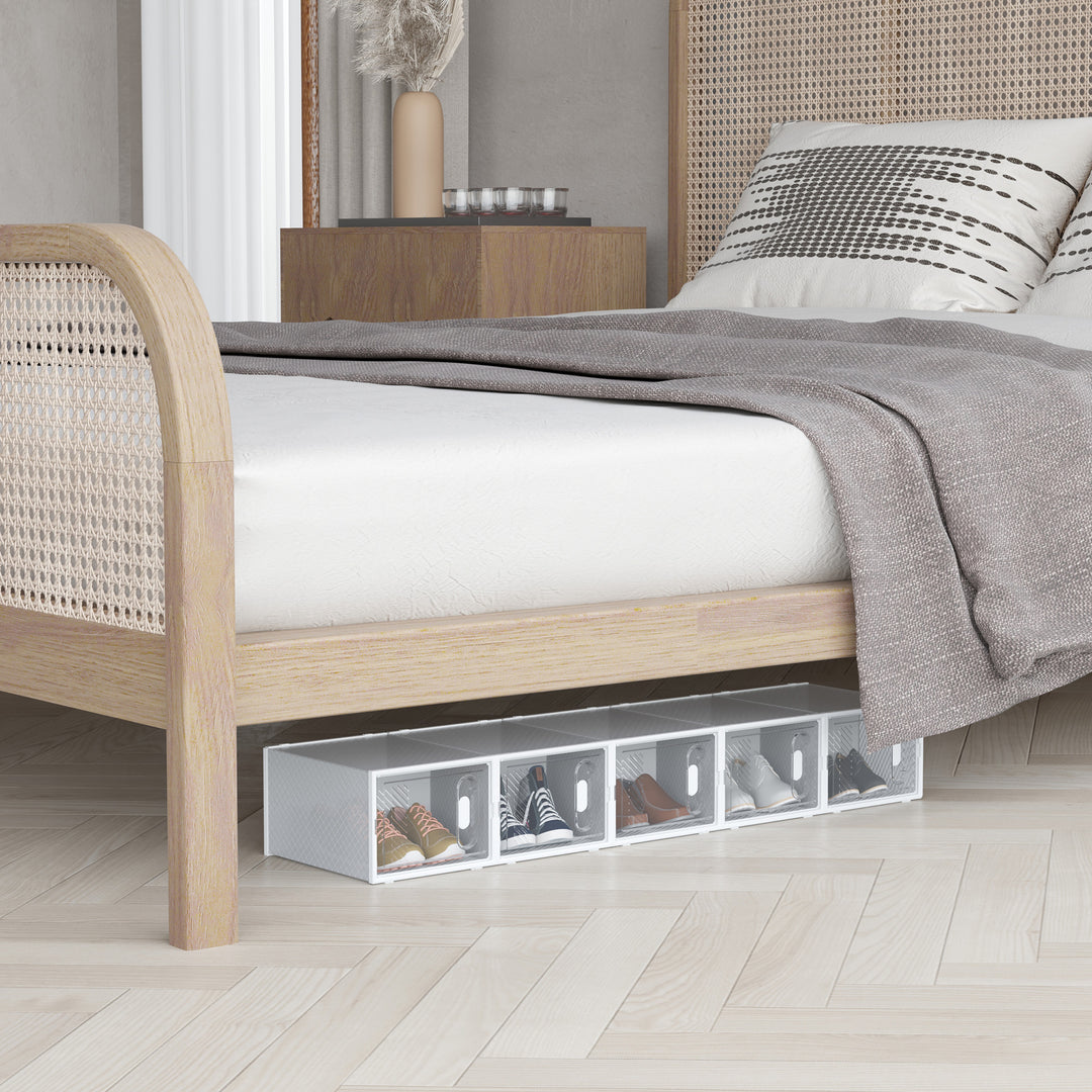 18-Delt skohylde, stabelbare skoæsker til sko op til størrelse 45, magnetiske døre, plastik, 28 x 36 x 21 cm