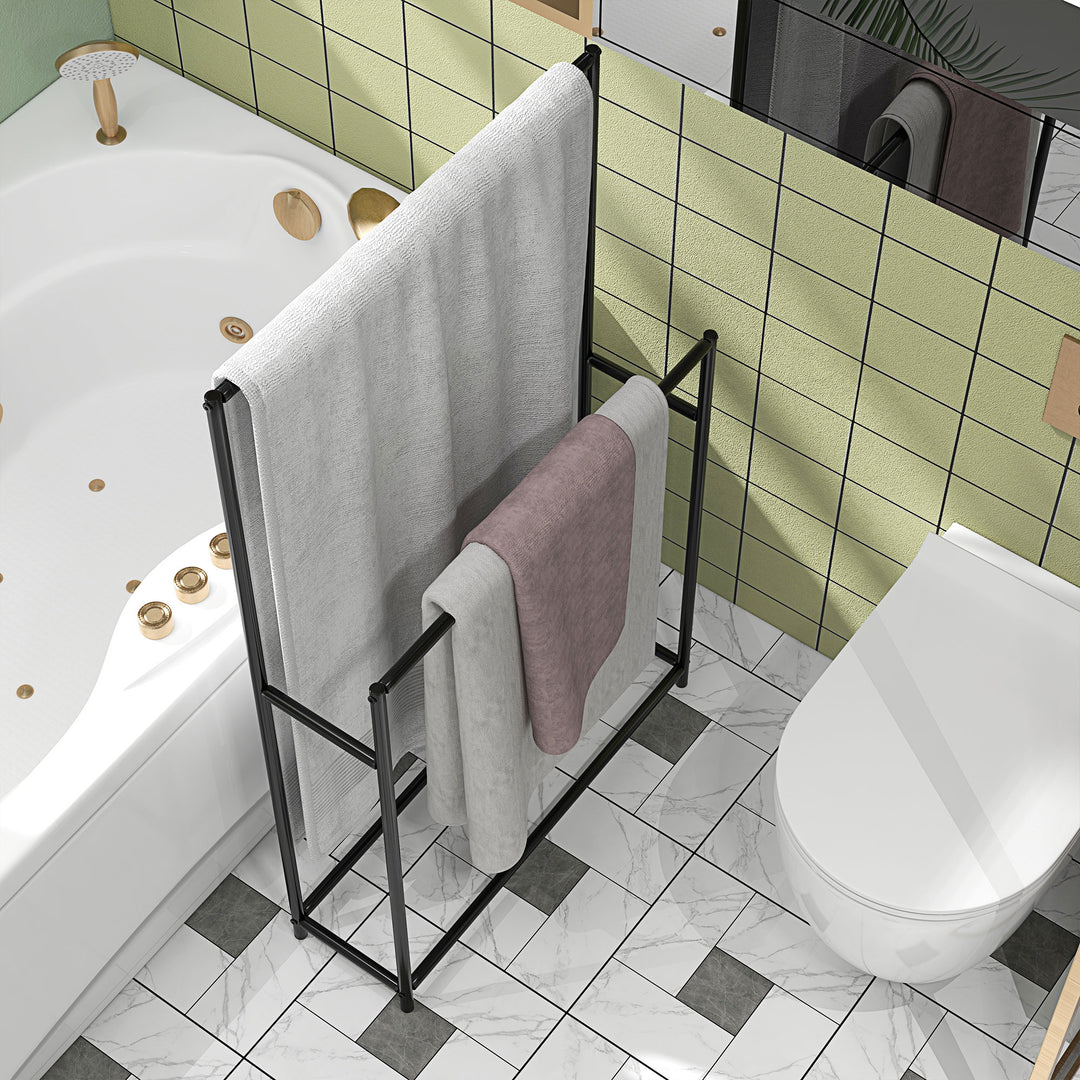 Håndklædetørrer, fritstående, 2 stænger, rustfri, 66x20x110cm, sort
