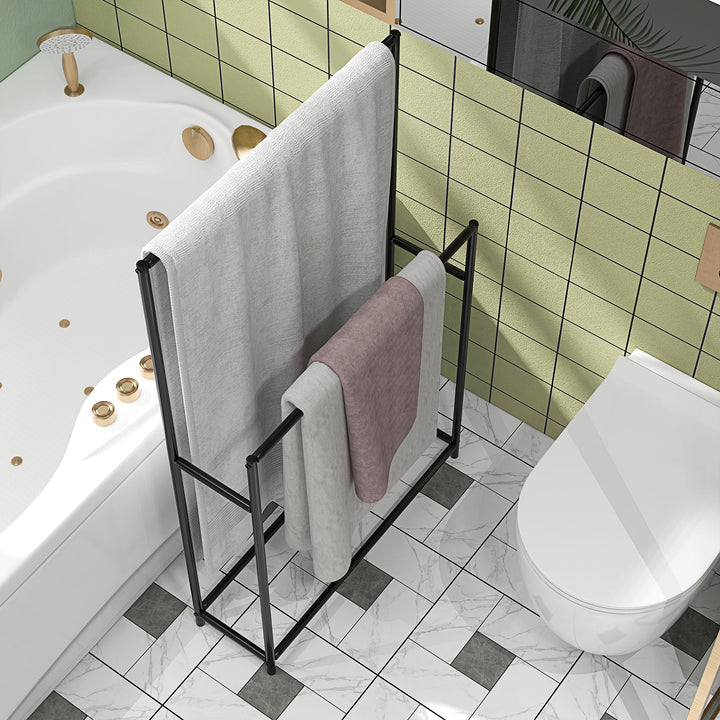 Håndklædetørrer, fritstående, 2 stænger, rustfri, 66x20x110cm, sort