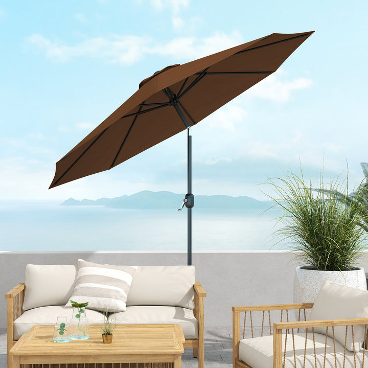 Parasol, vippeparasol, haveparasol, markedsparasol med håndsving, stål, 180/m², polyester, brun, Ø2,95 x 2,5 m