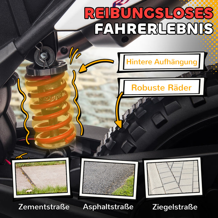 12V børnemotorcykel med støttehjul, led-lys, musik, usb, elmotorcykel til drenge og piger, hvid