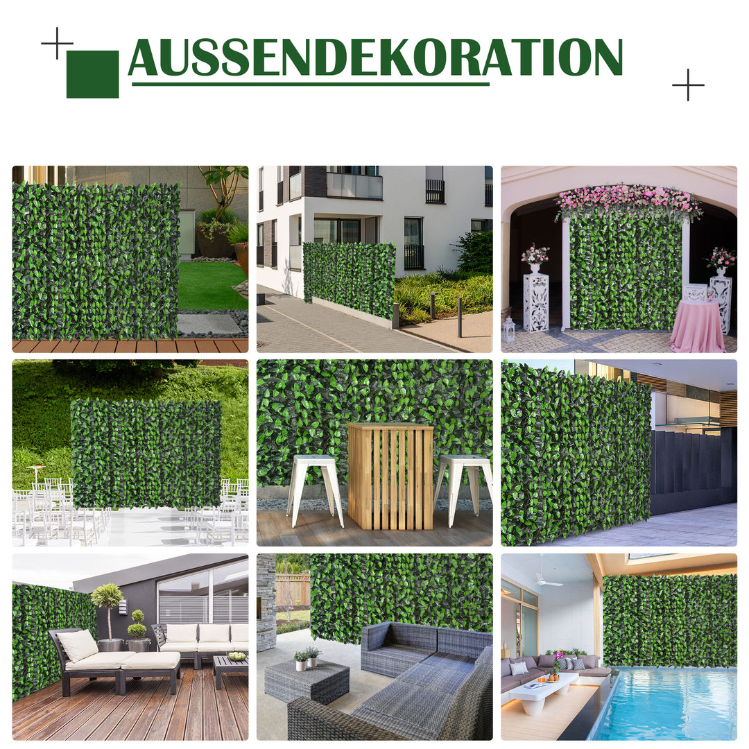 Kunstig hæk, kunstig klatreplante, udendørs dekoration, realistisk udseende, 300 cm x 100 cm, mørkegrøn