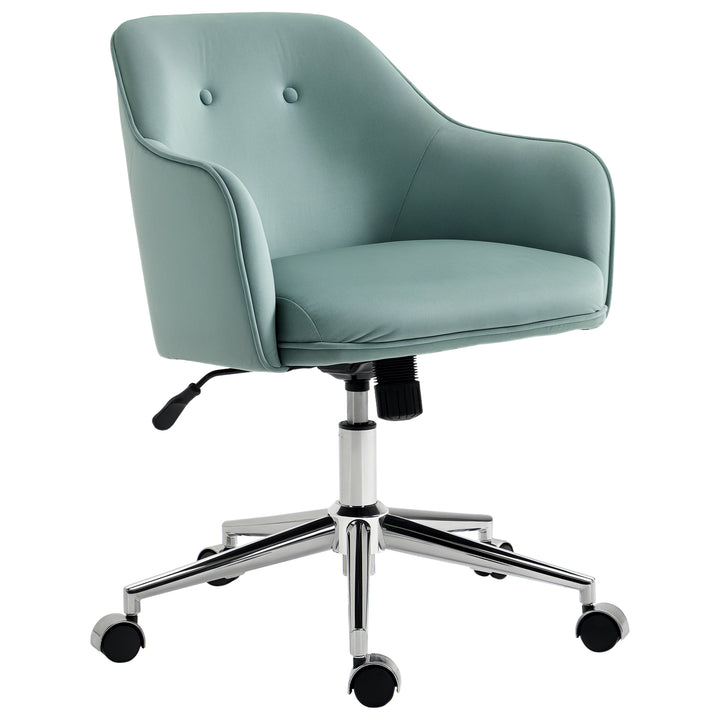 Kontorstol med knaplukning, højdejusterbar, gyngefunktion, fløjlslook, 61 cm x 59 cm x 90,5 cm, turkis