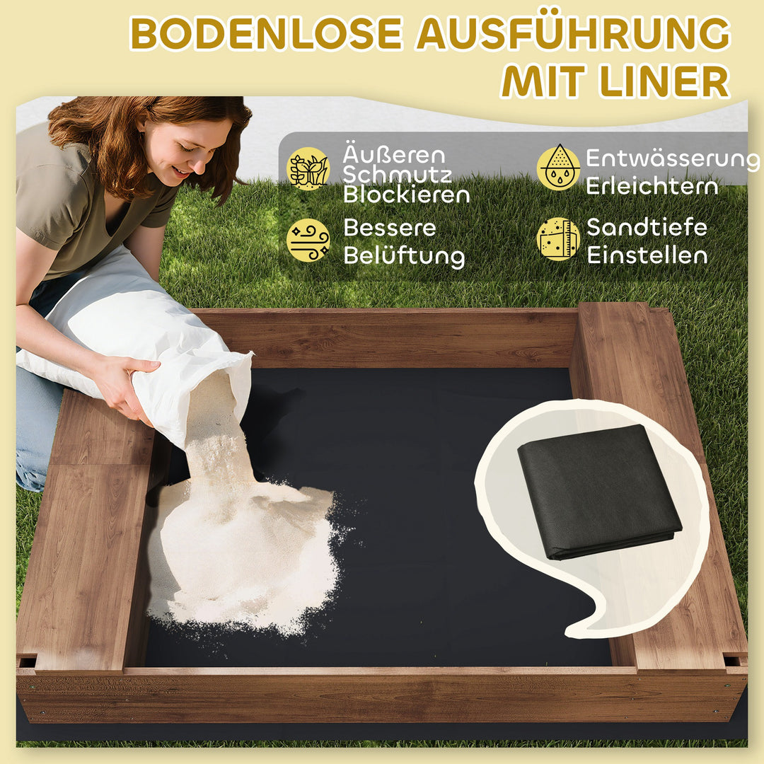 Sandkasse, sandkasse med baldakin og netdør, bænke, gulvbeskyttelse, brun