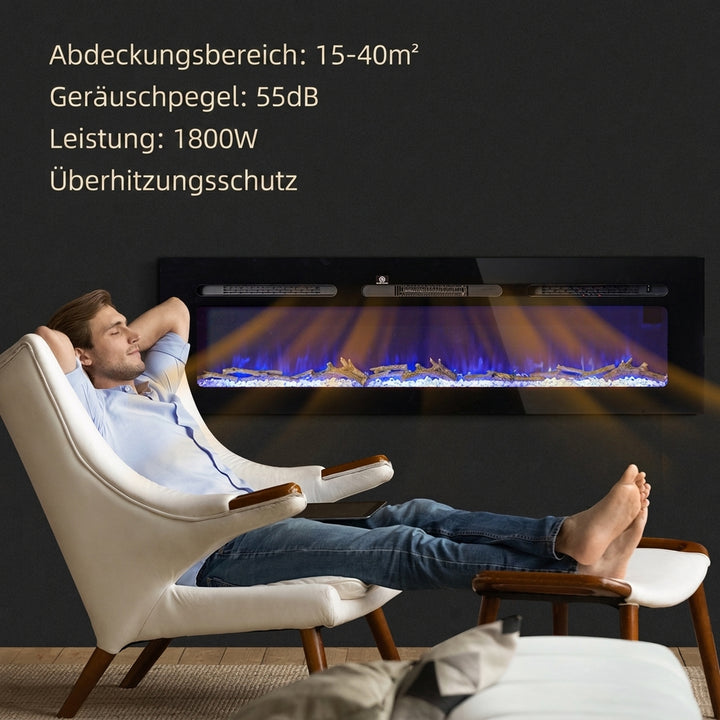 Elektrisk pejs med varmelegeme 1800 W LED 3D flammeeffekt 152,4 cm Sort