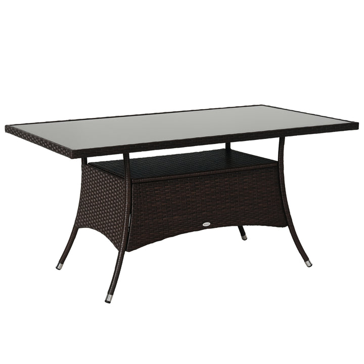 Havebord glasbord spisebord havemøbelbord, polyrattan + sikkerhedsglas, brun + sort, 150x85x74cm