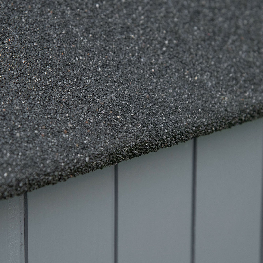 Haveskab, åbent brændekammer, aflåselig dør, vejrbestandigt, naturtræ, 129 x 51,5 x 180 cm, grå+sort