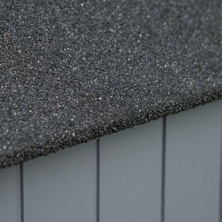 Haveskab, åbent brændekammer, aflåselig dør, vejrbestandigt, naturtræ, 129 x 51,5 x 180 cm, grå+sort