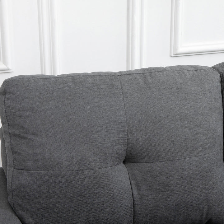 Hjørnesofa i skandinavisk design, med knapsyninger, massivt træ, linnedlook, grå