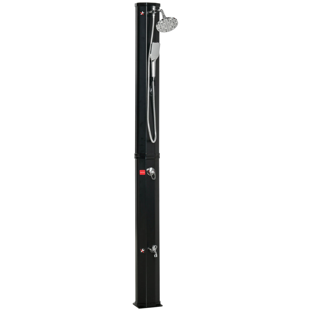 Solbruser 35 liter 0-55 ℃ varmtvands campingpoolbruser med hane og regnbruserhoved sort 17,5 x 14,5 x 216 cm