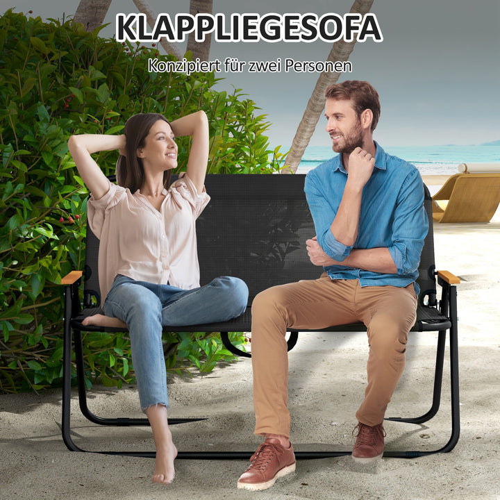 Klapstol, åndbar, armlæn i træ/plast, 108x65x73 cm, sort-natur