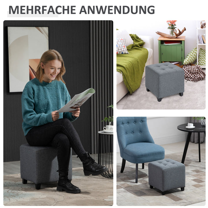 Skammel sædeskammel, knapsøm, hørlook, 35 cm x 35 cm x 35 cm, grå