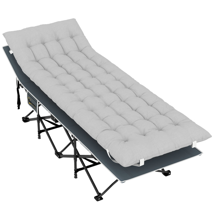 Sammenklappelig feltseng med madras, pude og sidelomme, 185 x 68 x 37 cm, op til 150 kg, lysegrå
