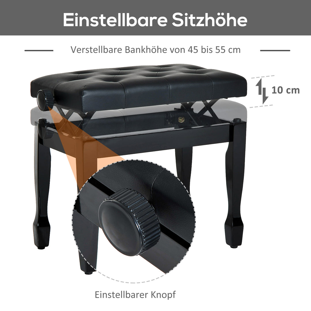 Klaverstol, højdejusterbar, klaverbænk med kunstlæderhynde, keyboardstol til klaver og keyboard, 64 x 35 x 45-55 cm, sort