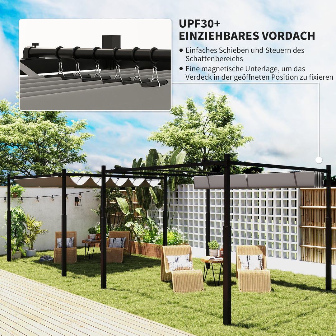 Pergola ca. 3x3 m, fritstående terrasseoverdækning med skydetag, magnetisk pude, 8 cm søjle, UV-bestandig