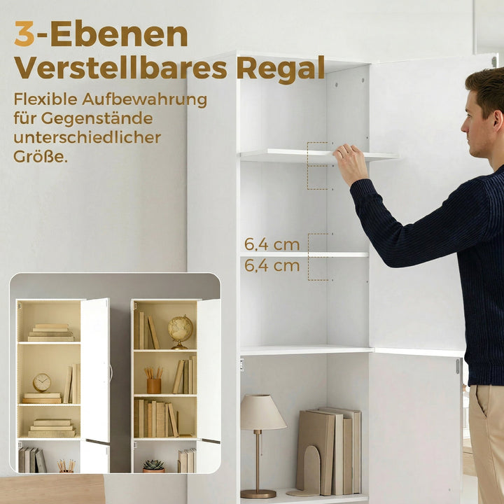 180 cm høj bogreol, moderne 5-etagers hylde med justerbare hylder, fritstående opbevaringsskab, hvid