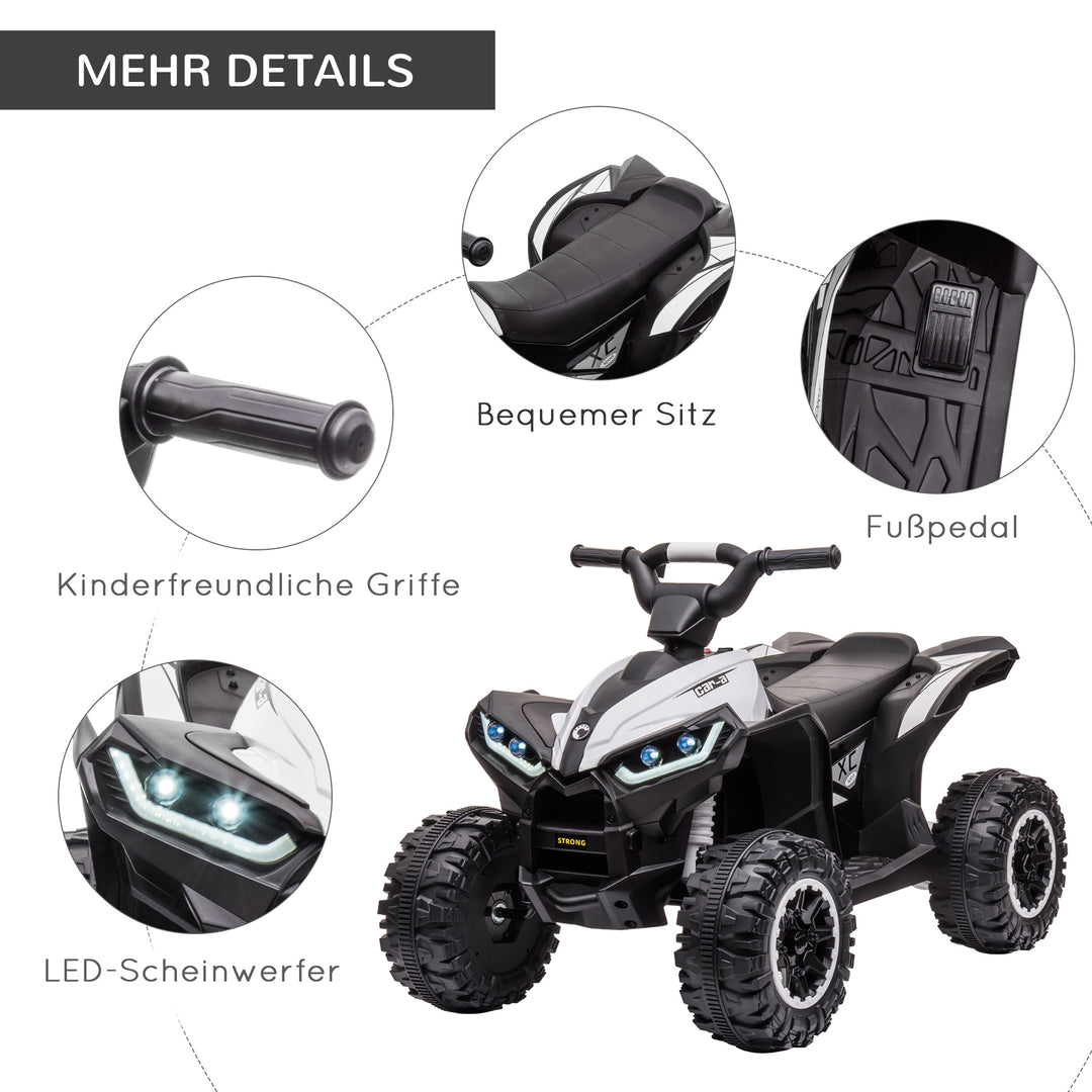 Børne ATV elektrisk kørebil, 6 km/t, lyd- og lyseffekter, 83 cm x 53 cm x 55,5 cm, sort + hvid