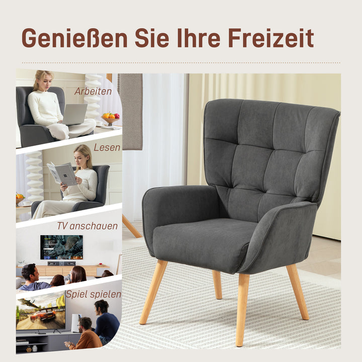 Polstret lænestol, lænestol til stue med quiltning, blødt velourbetræk, op til 120 kg, grå