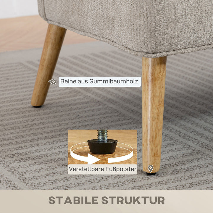 2-personers sofa, lille chenillesofa med ryglæn, tykt sæde, gummitræfødder, beige
