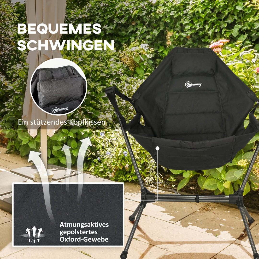 Foldbar campinggyngestol med justerbar ryglæn, aluminiumsramme, 54 x 100 x 101 cm, sort