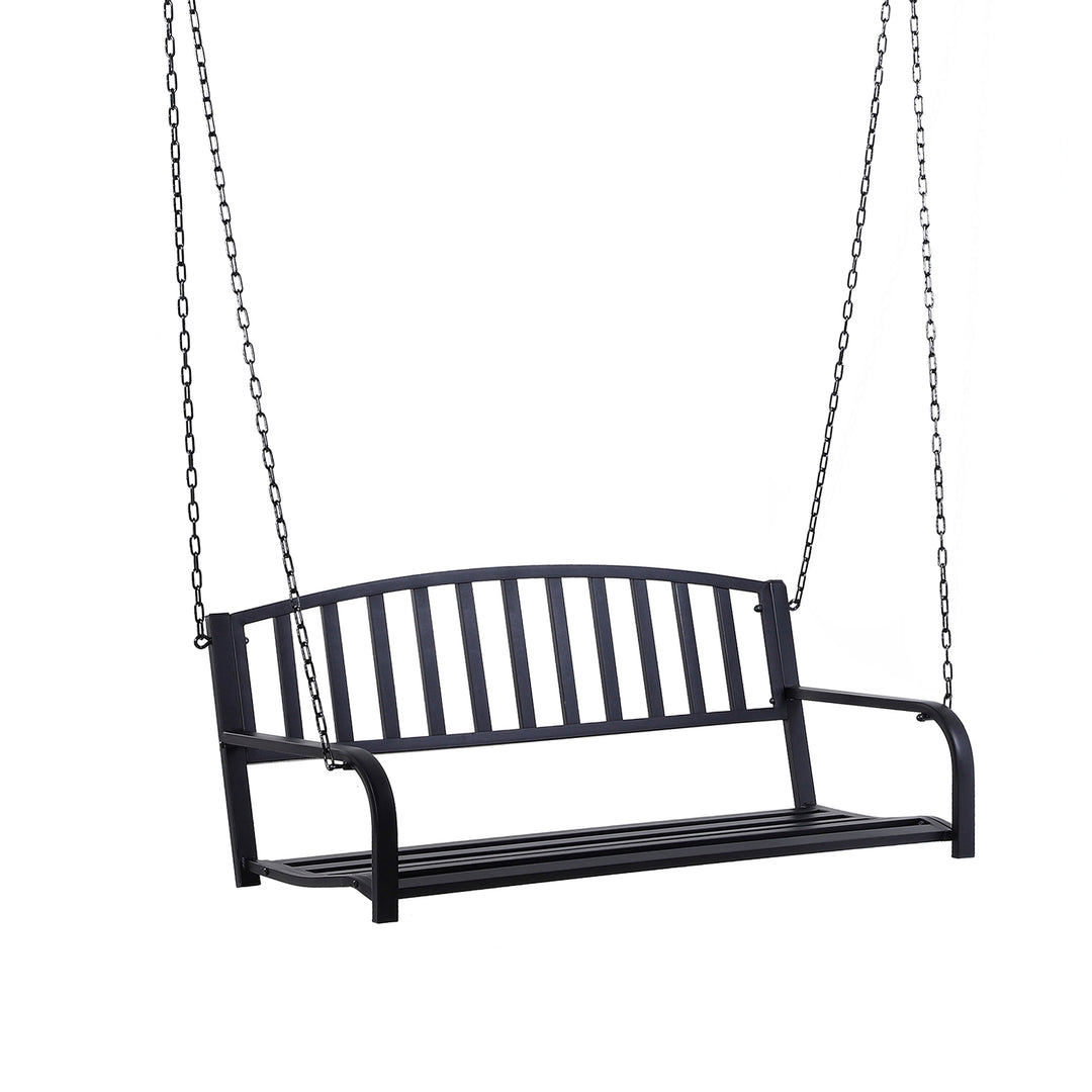 Hængebænk, 2-personers havegynge, gyngebænk, Hollywood-gynge, hængebænk med kæder, metal, sort, 127 x 60 x 53 cm