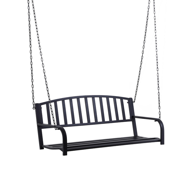 Hængebænk, 2-personers havegynge, gyngebænk, Hollywood-gynge, hængebænk med kæder, metal, sort, 127 x 60 x 53 cm