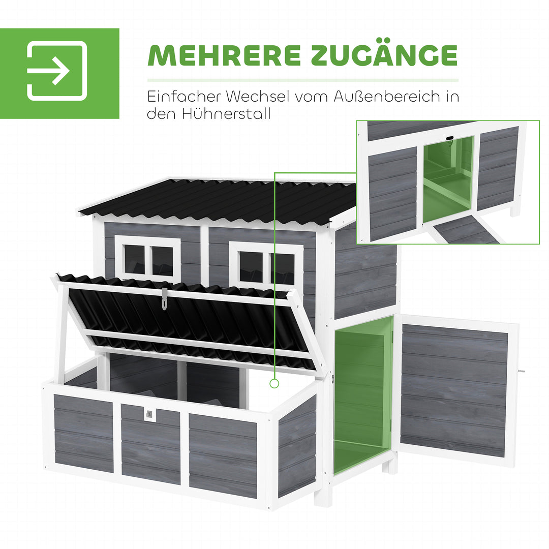 Hønsehus med redekasse til 4-6 kyllinger, vandtæt tag, grantræ, plastik, 100 x 86 x 100 cm, lysegrå