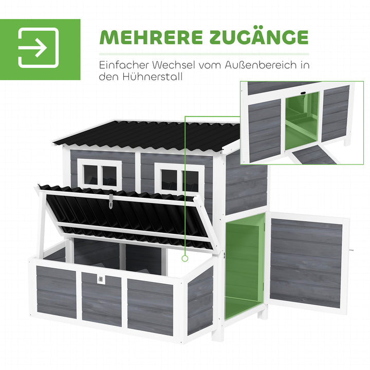 Hønsehus med redekasse til 4-6 kyllinger, vandtæt tag, grantræ, plastik, 100 x 86 x 100 cm, lysegrå